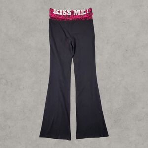 Eye Candy Yoga Pants Women Small Black Pink Leopard Kiss Me Glitter Fold Over